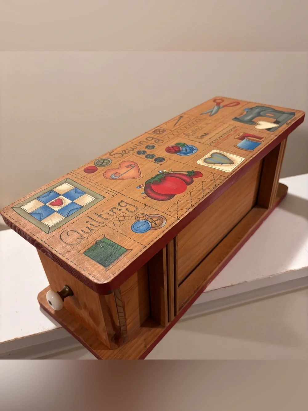 Dianna Mercum Sewing Notions Box: Painted Wooden Drawer